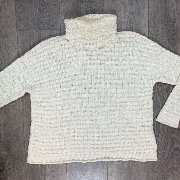 Eileen Fisher Organic Cotton Turtleneck Sweater Waffle Knit Size Cream Pullover - Picture 7 of 16